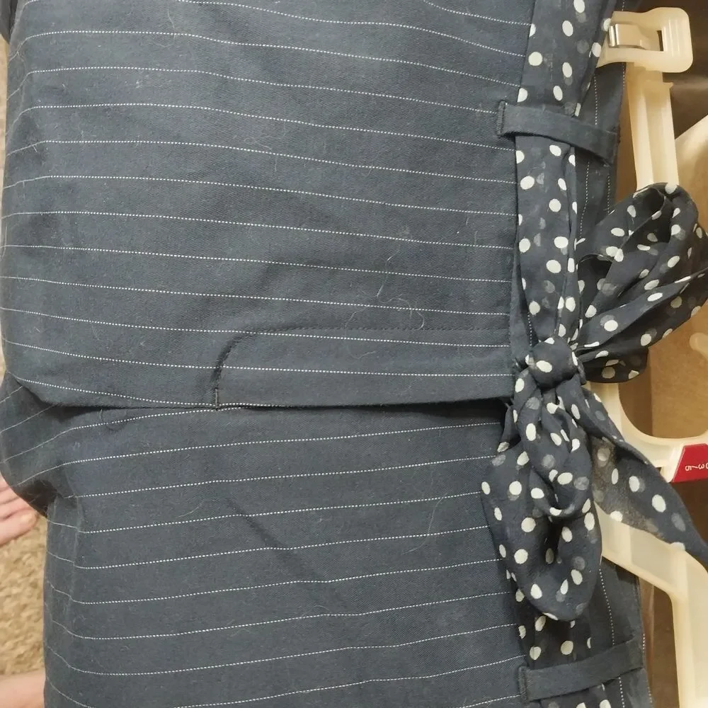 Charter Club Navy Pinstripe, Petite, Lined, Shorts with Polka Dot Scarf Belt